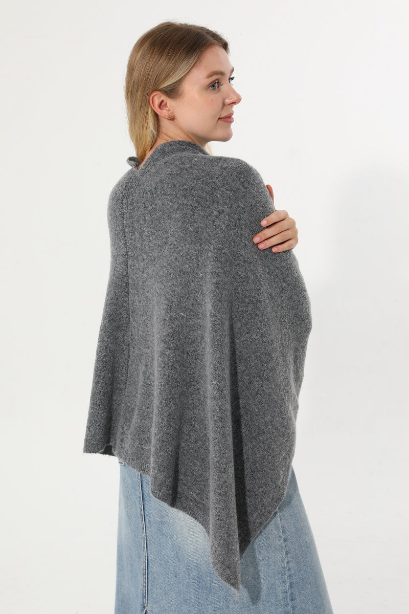 Women Cowl Neck Asymmetrical Knit Poncho Wrap Shawl Cape - NeoKira Unlimited