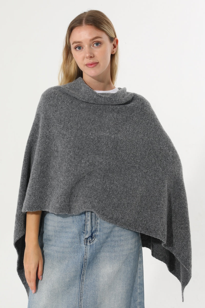 Women Cowl Neck Asymmetrical Knit Poncho Wrap Shawl Cape - NeoKira Unlimited