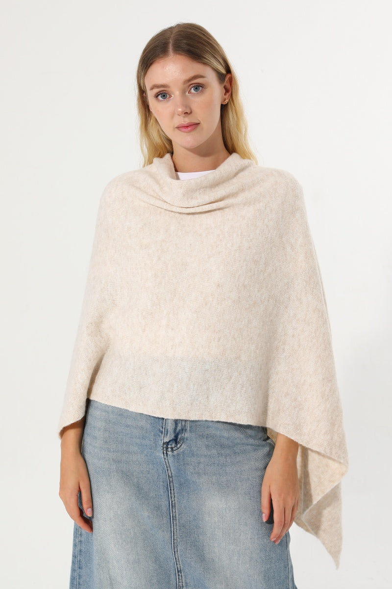 Women Cowl Neck Asymmetrical Knit Poncho Wrap Shawl Cape - NeoKira Unlimited