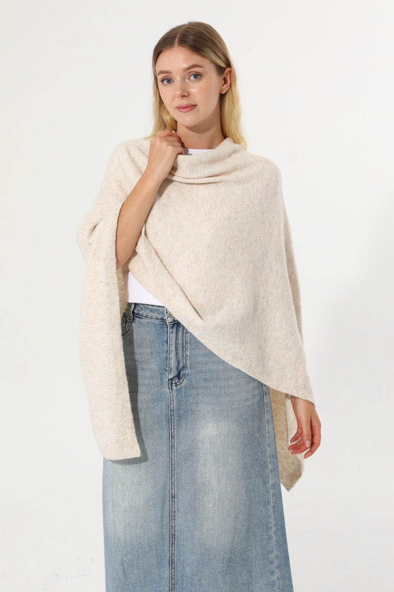 Women Cowl Neck Asymmetrical Knit Poncho Wrap Shawl Cape - NeoKira Unlimited