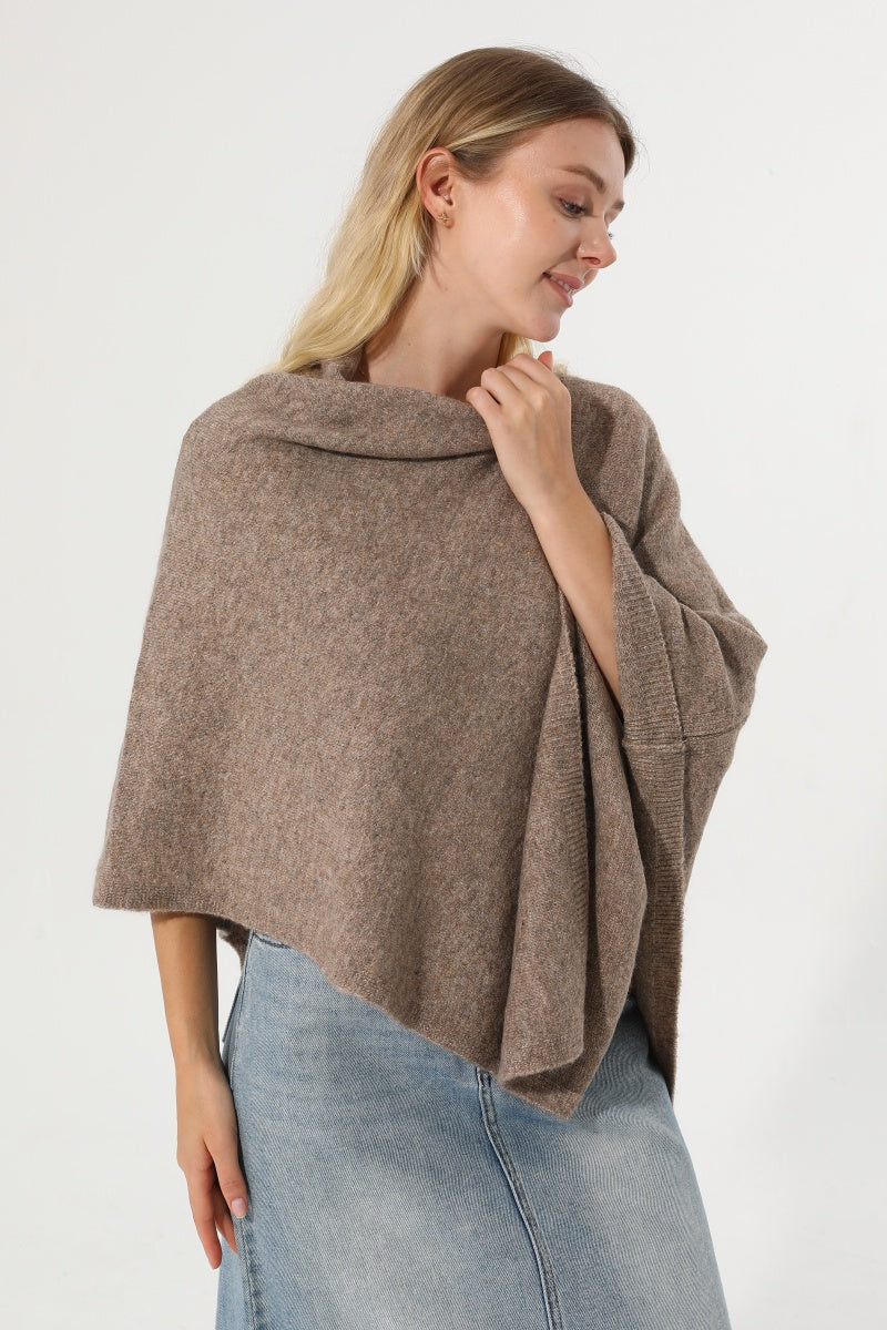 Women Cowl Neck Asymmetrical Knit Poncho Wrap Shawl Cape - NeoKira Unlimited