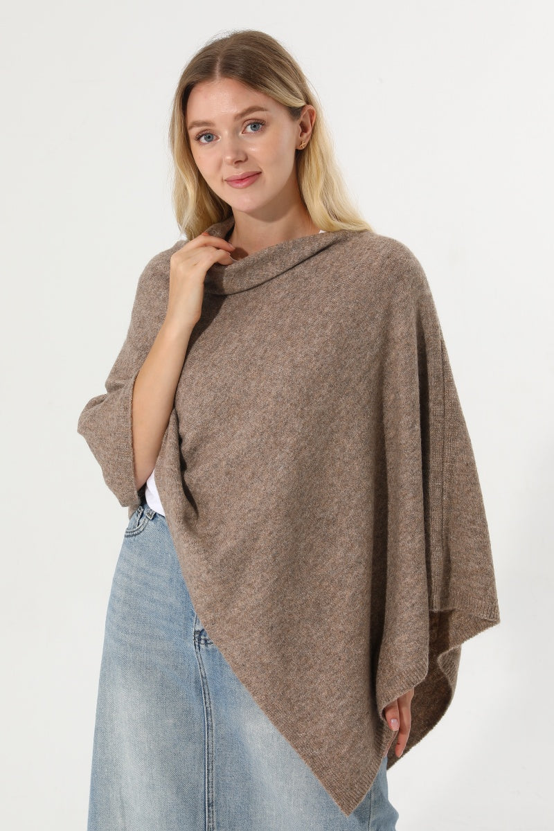 Women Cowl Neck Asymmetrical Knit Poncho Wrap Shawl Cape - NeoKira Unlimited