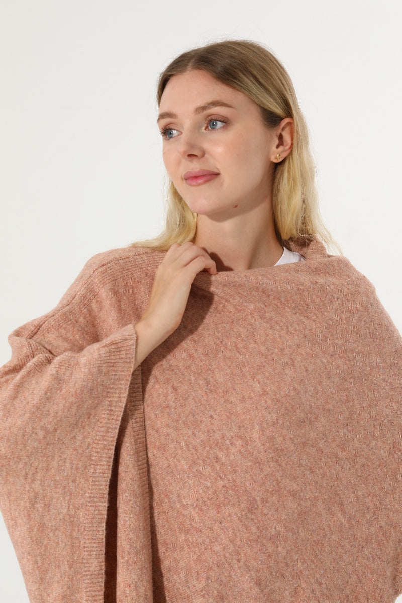 Women Cowl Neck Asymmetrical Knit Poncho Wrap Shawl Cape - NeoKira Unlimited