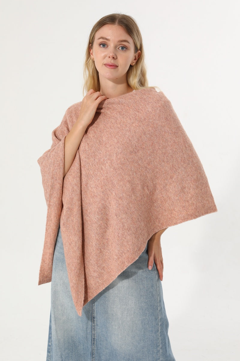 Women Cowl Neck Asymmetrical Knit Poncho Wrap Shawl Cape - NeoKira Unlimited
