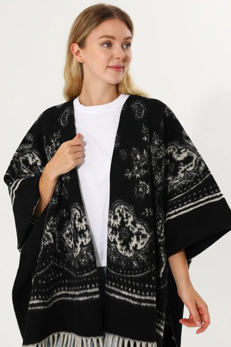 Women Paisley Floral Tassel Poncho Reversible Winter Shawl Wrap 🧣✨ - NeoKira Unlimited