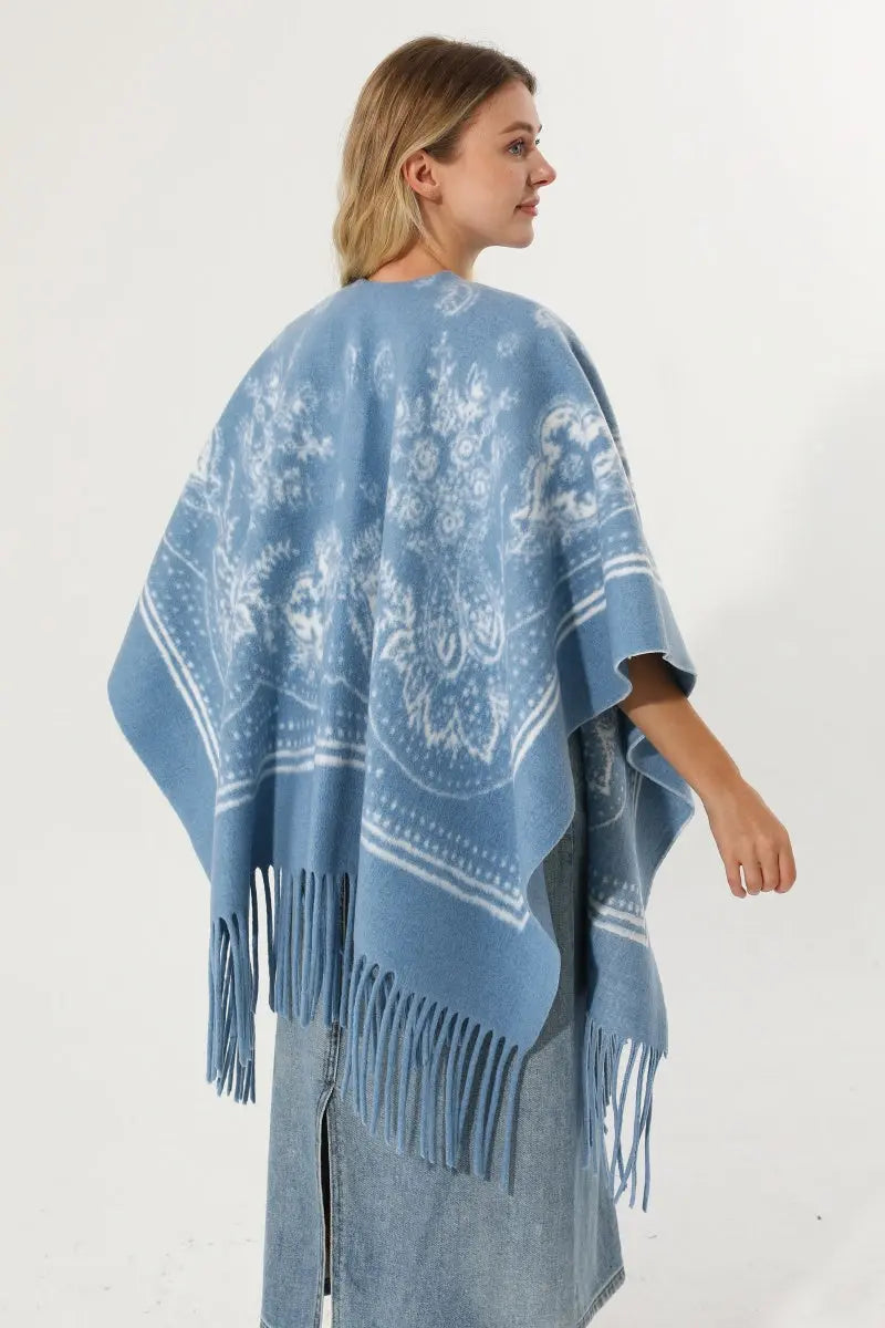 Women Paisley Floral Tassel Poncho Reversible Winter Shawl Wrap 🧣✨ - NeoKira Unlimited