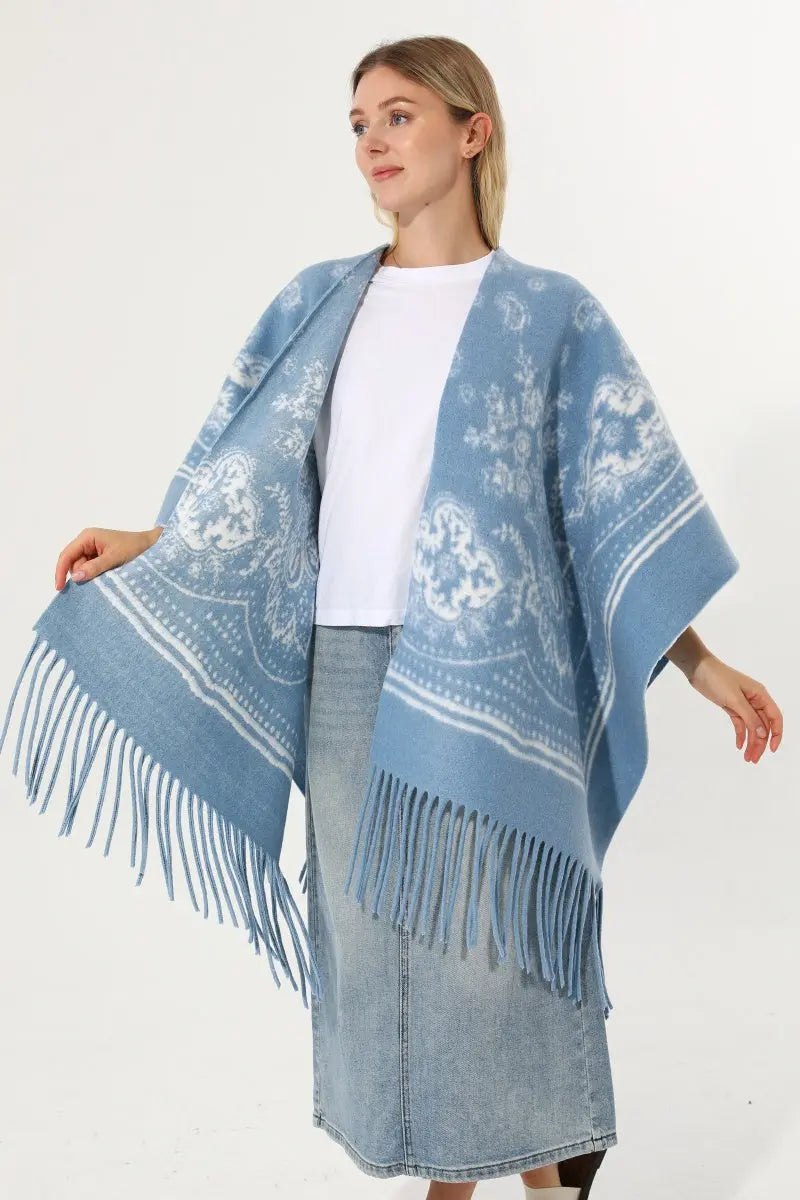 Women Paisley Floral Tassel Poncho Reversible Winter Shawl Wrap 🧣✨ - NeoKira Unlimited
