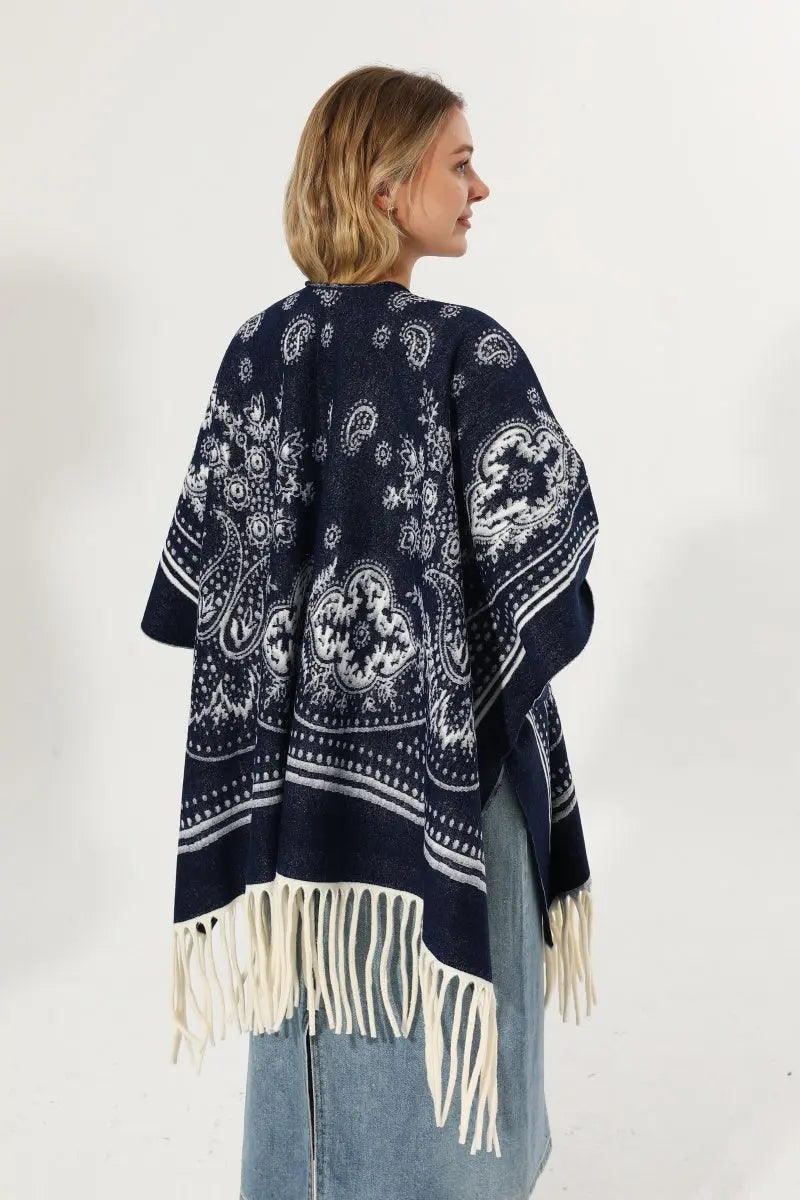 Women Paisley Floral Tassel Poncho Reversible Winter Shawl Wrap 🧣✨ - NeoKira Unlimited