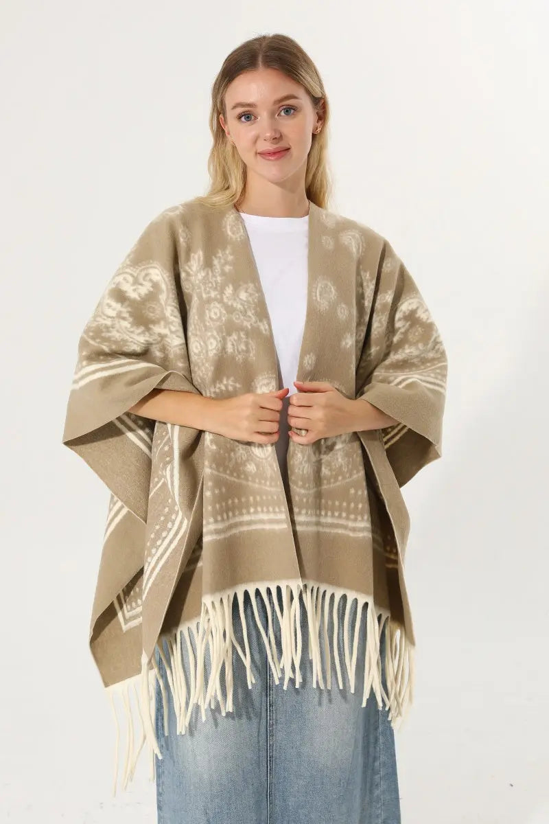 Women Paisley Floral Tassel Poncho Reversible Winter Shawl Wrap 🧣✨ - NeoKira Unlimited