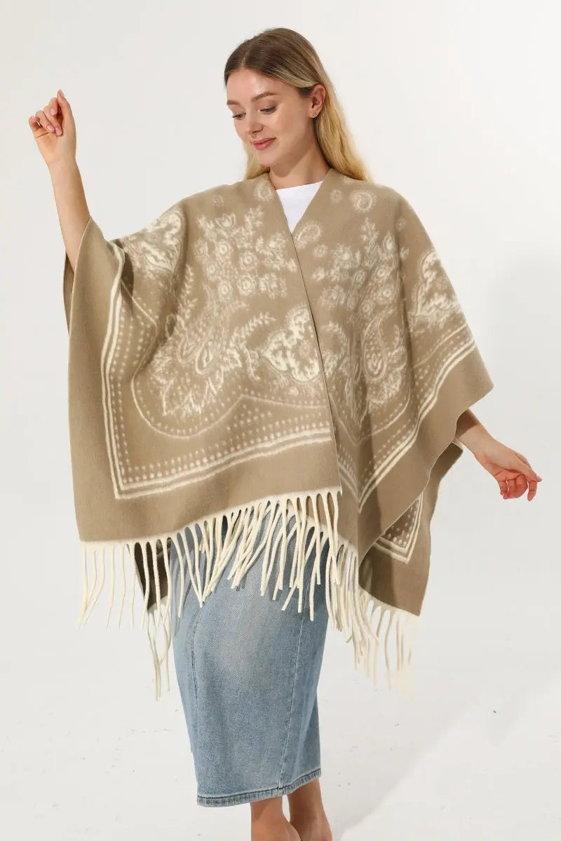 Women Paisley Floral Tassel Poncho Reversible Winter Shawl Wrap 🧣✨ - NeoKira Unlimited