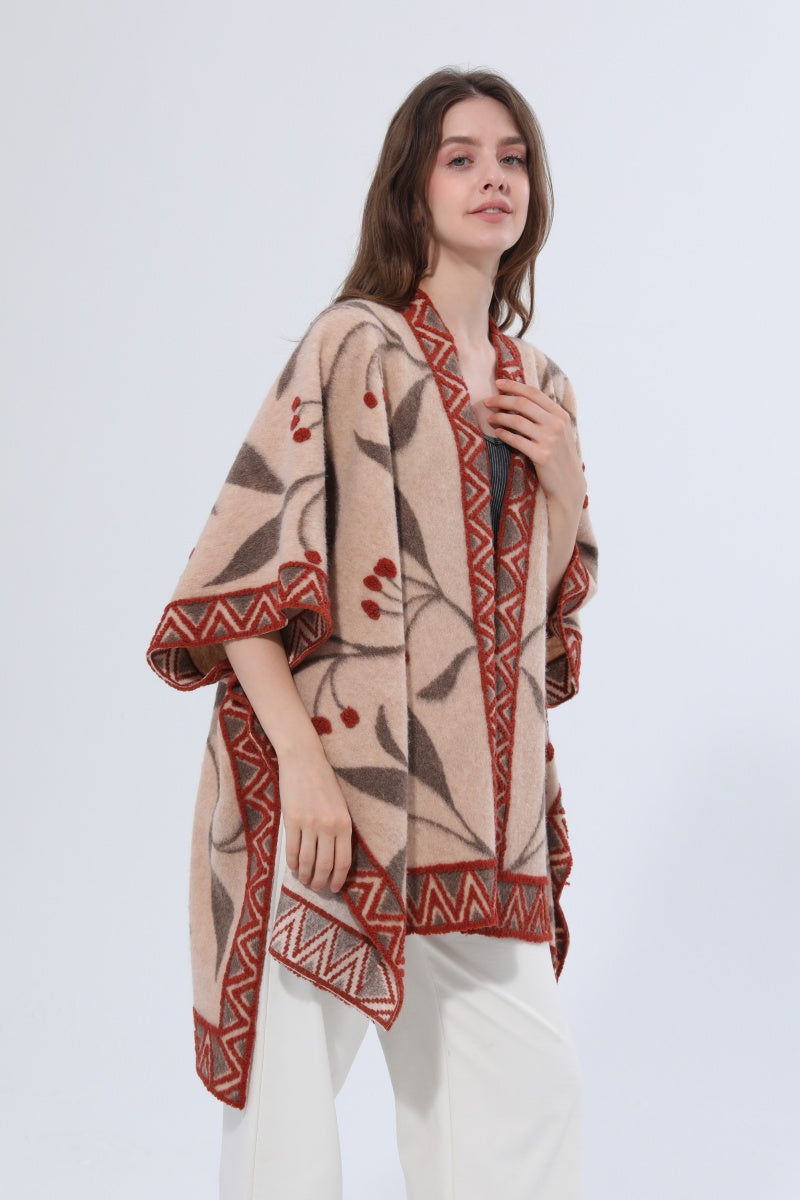 Women Vintage Jacquard Knit Poncho Shawl Cape - NeoKira Unlimited