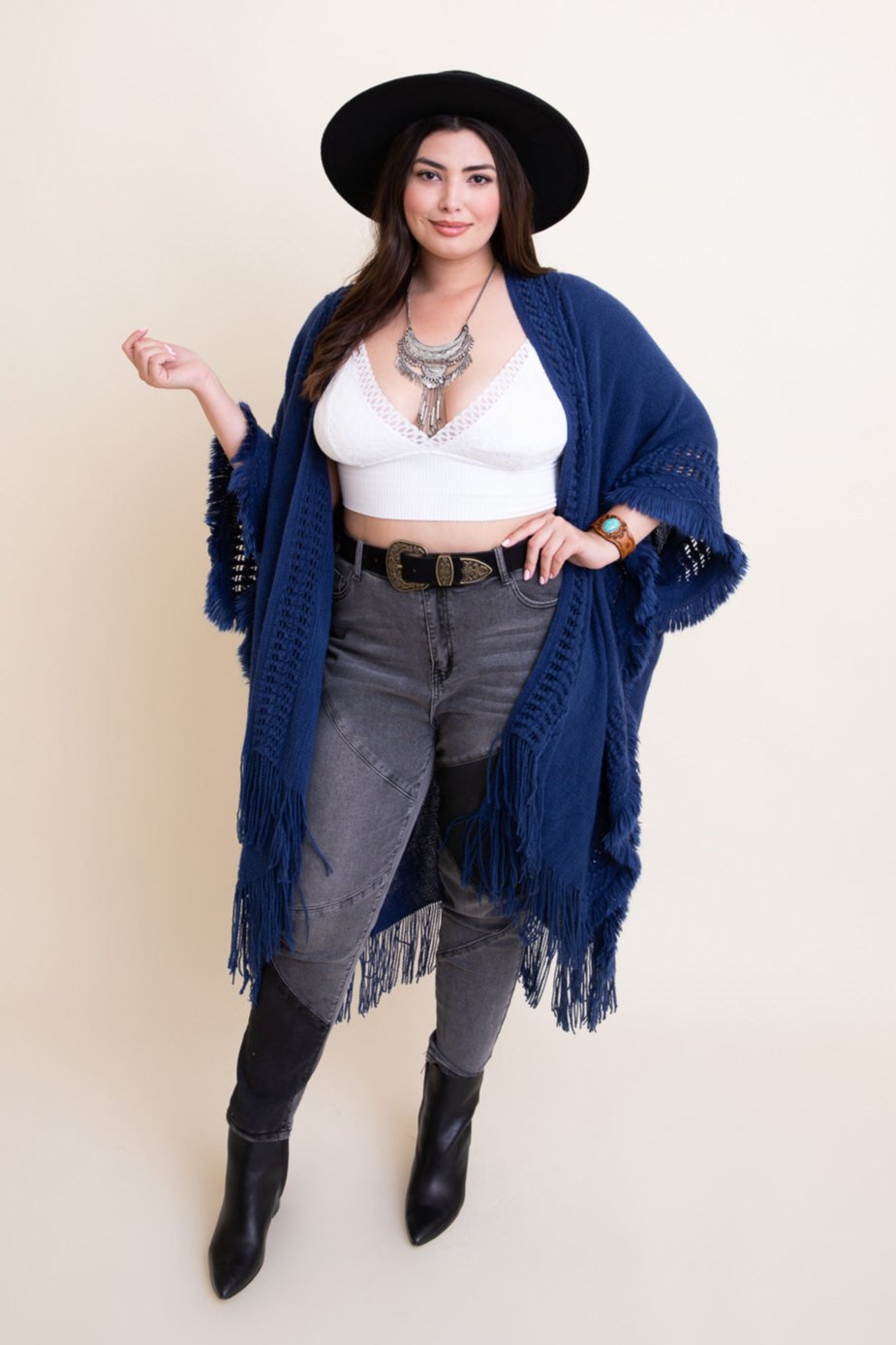 Open Work Frayed Bohemian Ruana - NeoKira Unlimited