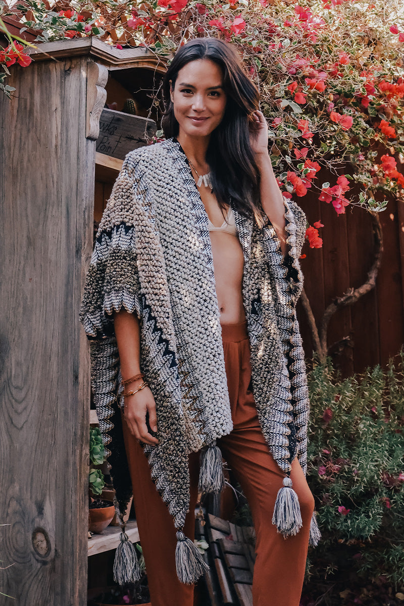 Crochet Patterned Ruana with Tassels - NeoKira Unlimited