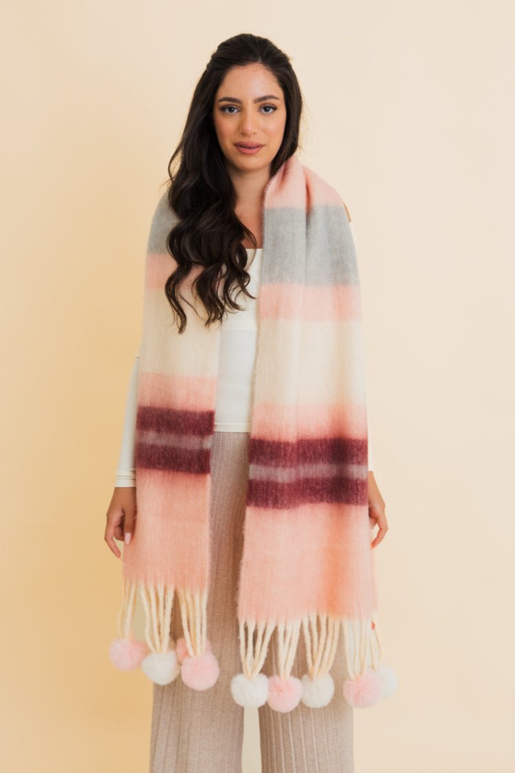 Pop Stripe Pom Tassel Cozy Scarf - NeoKira Unlimited