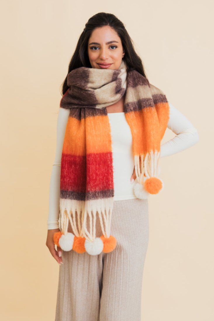 Pop Stripe Pom Tassel Cozy Scarf - NeoKira Unlimited