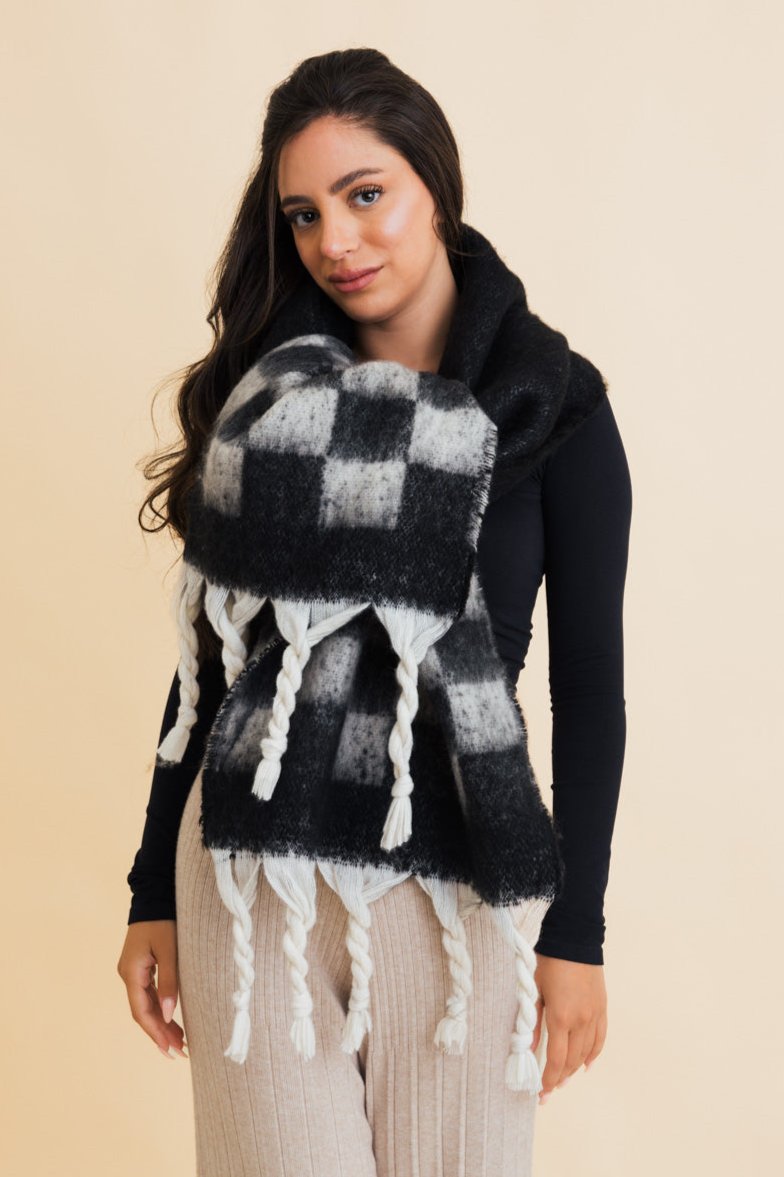 Fall & Winter Chunky Plaid Oversized Scarf with Fringe - NeoKira Unlimited