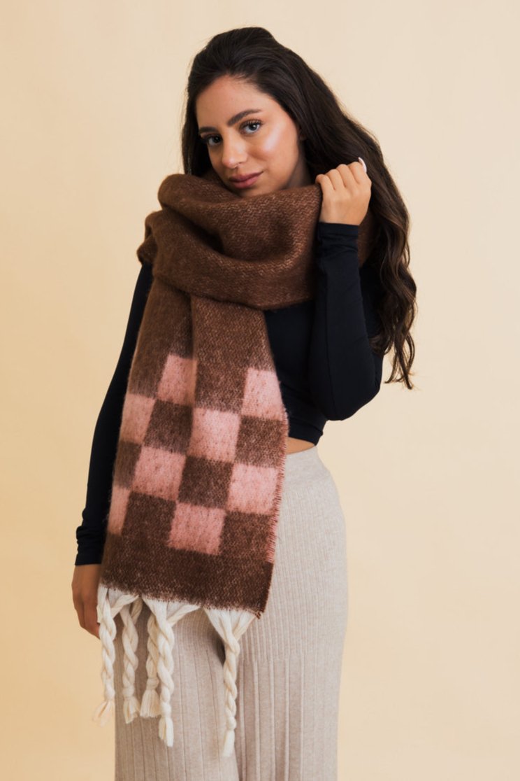 Fall & Winter Chunky Plaid Oversized Scarf with Fringe - NeoKira Unlimited