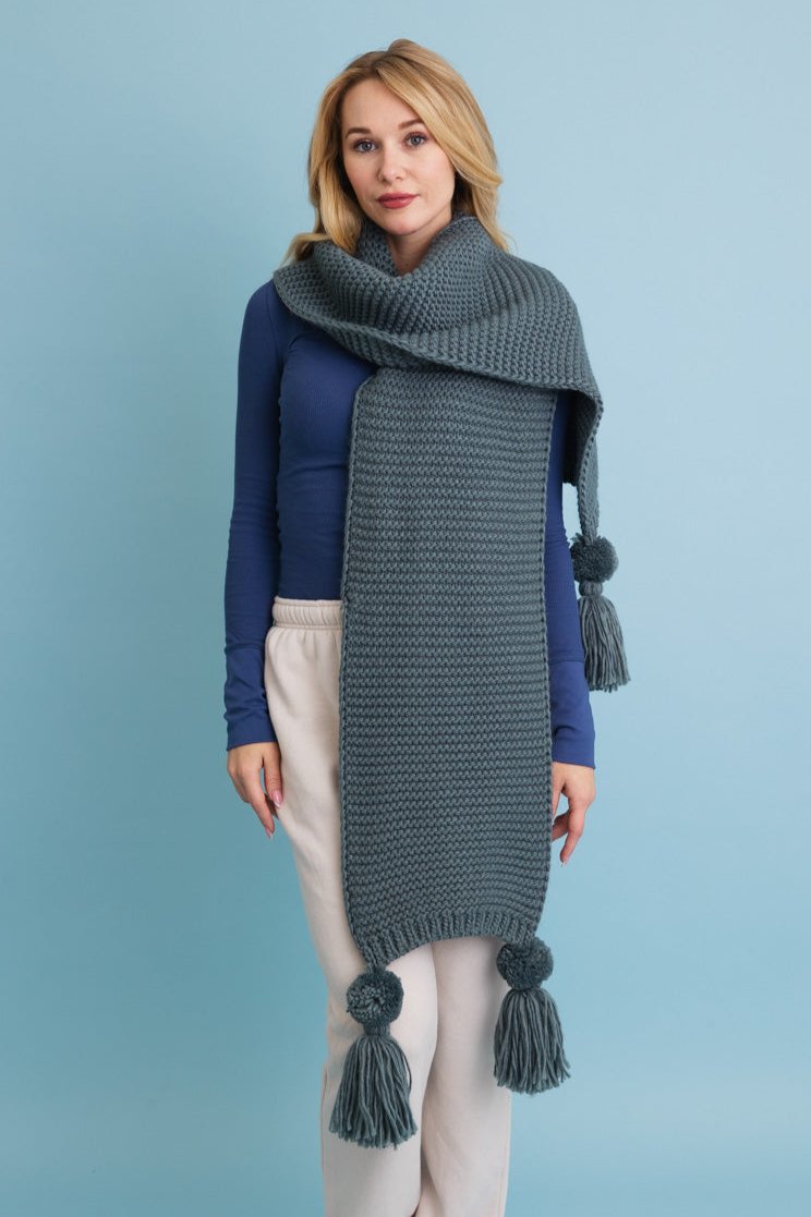 Warm Embrace Knit Scarf with Poms - NeoKira Unlimited