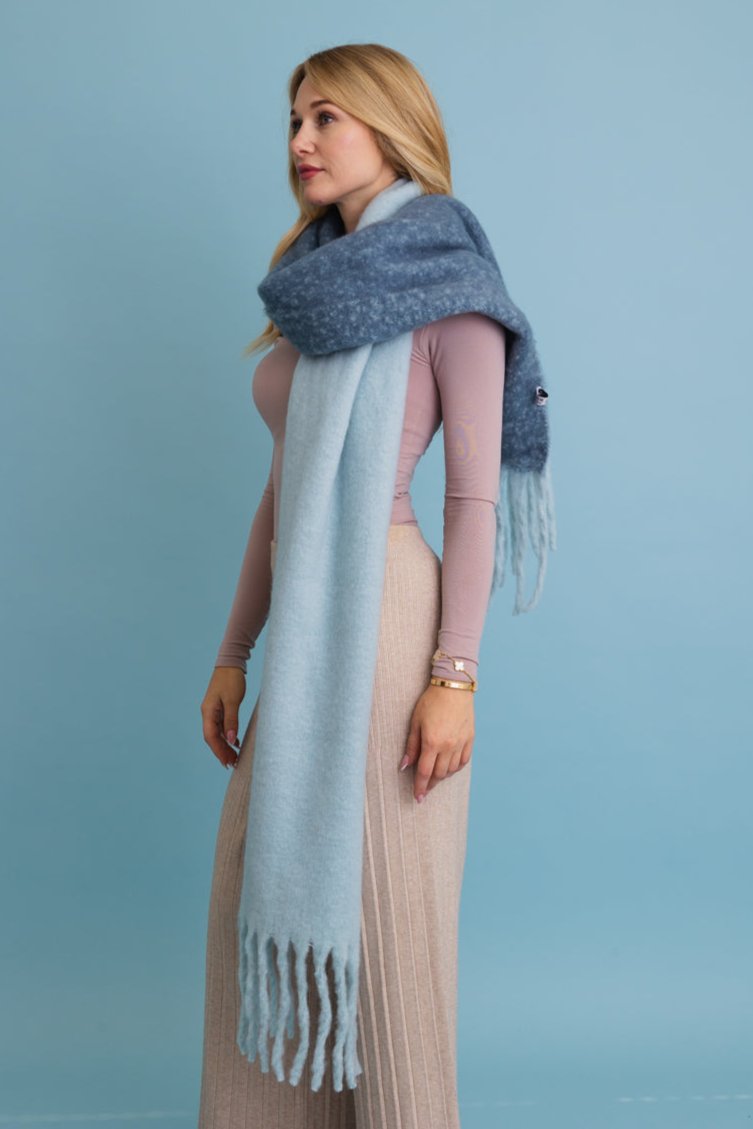 Cozy Solid Two Tone Tassel Scarf - NeoKira Unlimited