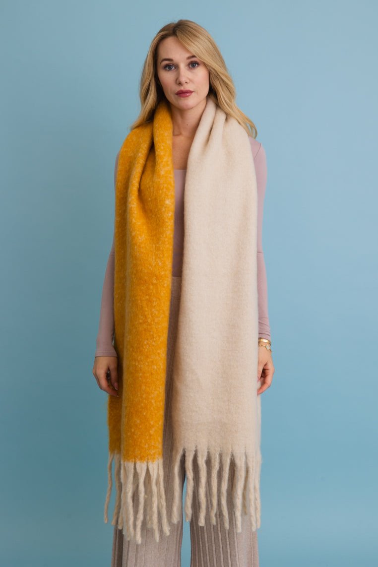 Cozy Solid Two Tone Tassel Scarf - NeoKira Unlimited