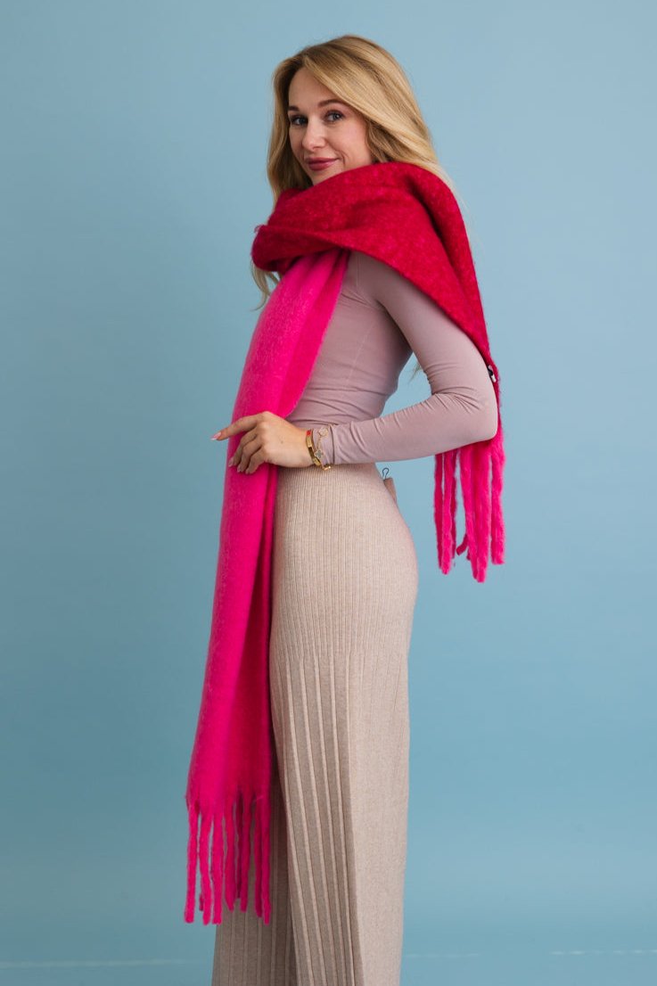 Cozy Solid Two Tone Tassel Scarf - NeoKira Unlimited