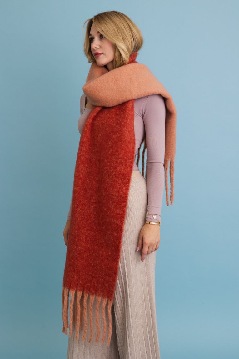Cozy Solid Two Tone Tassel Scarf - NeoKira Unlimited