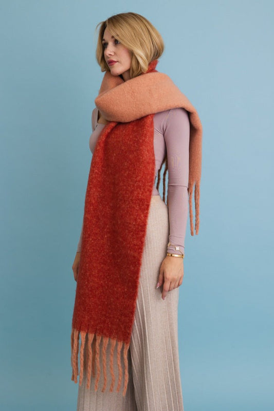 Cozy Solid Two Tone Tassel Scarf - NeoKira Unlimited