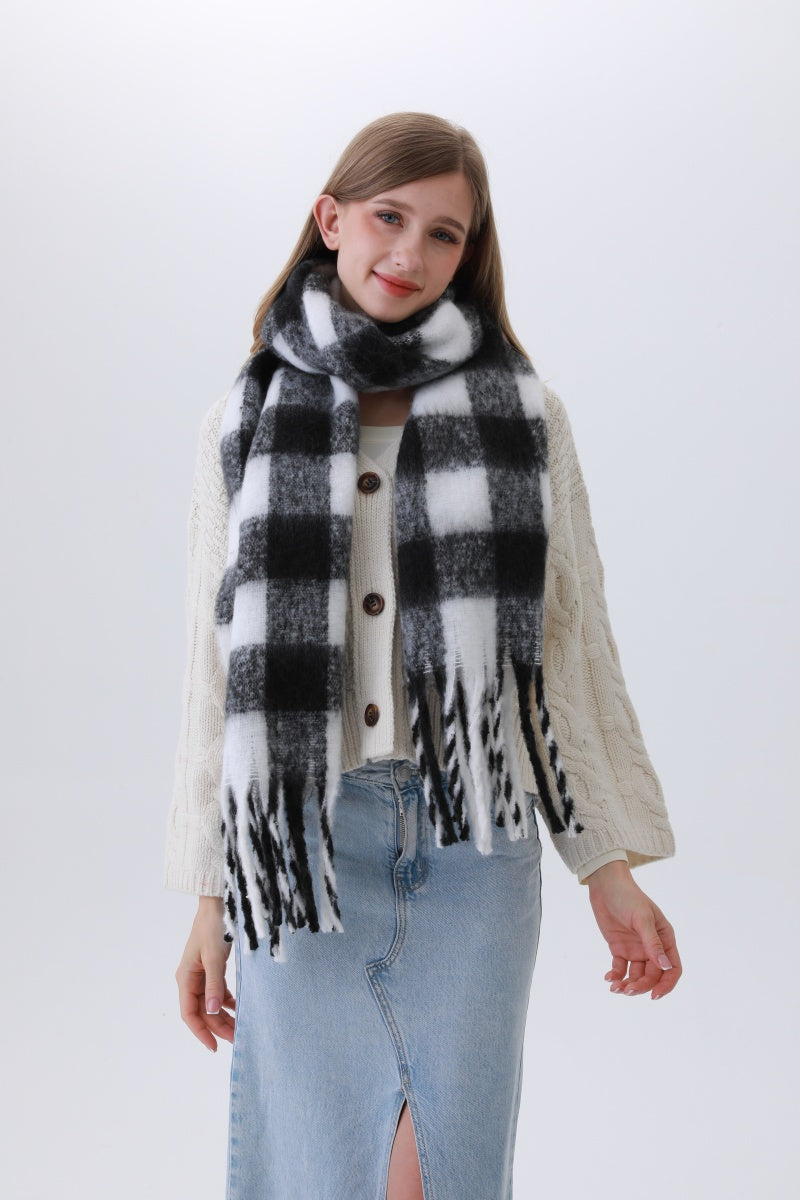 Classic Striped & Checkered Scarf – Timeless Fringe Elegance - NeoKira Unlimited