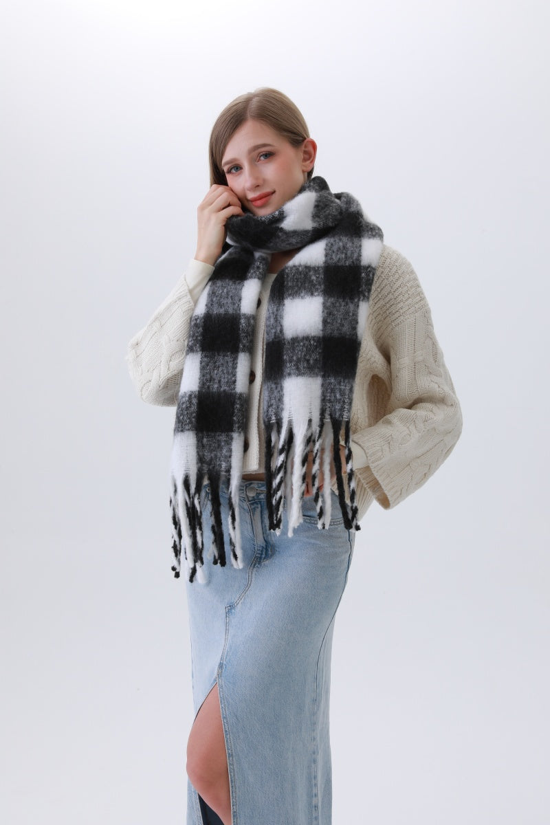 Classic Striped & Checkered Scarf – Timeless Fringe Elegance - NeoKira Unlimited