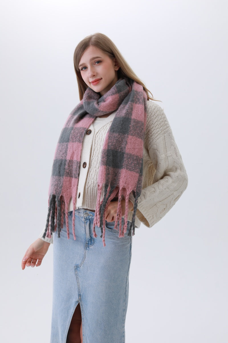 Classic Striped & Checkered Scarf – Timeless Fringe Elegance - NeoKira Unlimited