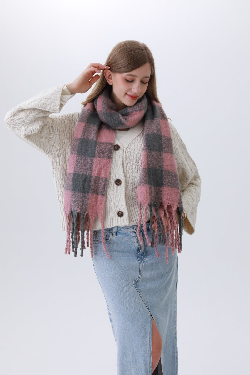Classic Striped & Checkered Scarf – Timeless Fringe Elegance - NeoKira Unlimited