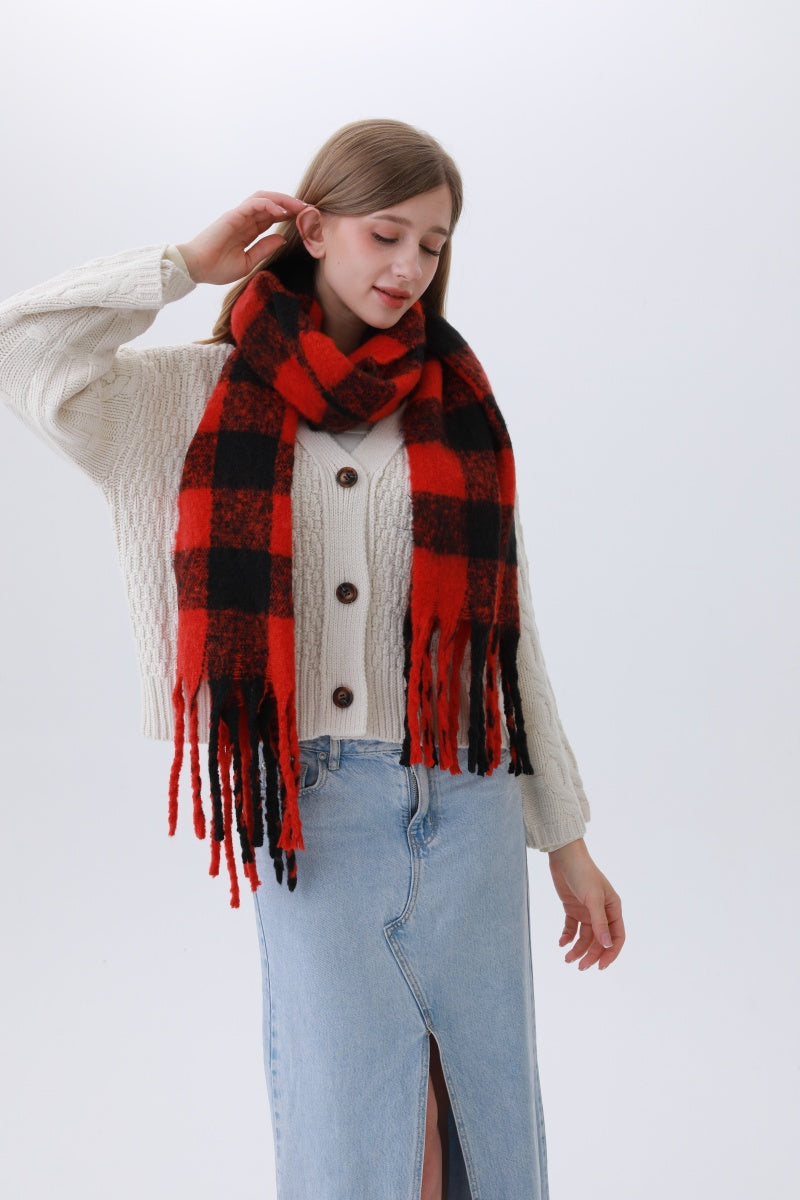 Classic Striped & Checkered Scarf – Timeless Fringe Elegance - NeoKira Unlimited