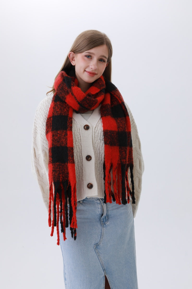 Classic Striped & Checkered Scarf – Timeless Fringe Elegance - NeoKira Unlimited