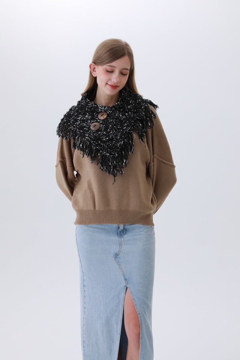 Organic Coconut Button Infinity Scarf – Textured Cocoon Wrap - NeoKira Unlimited