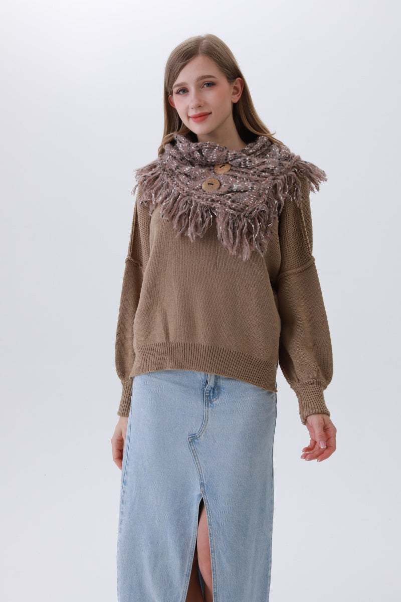 Organic Coconut Button Infinity Scarf – Textured Cocoon Wrap - NeoKira Unlimited