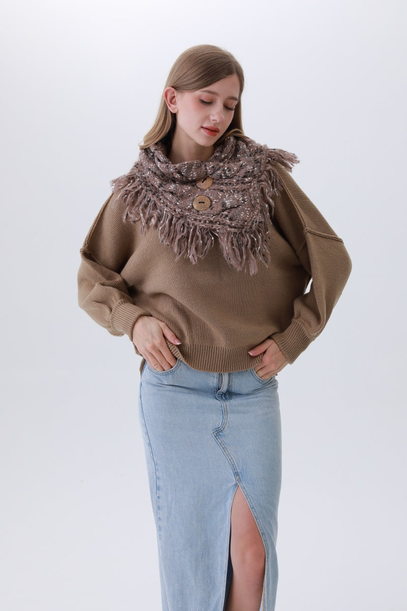 Organic Coconut Button Infinity Scarf – Textured Cocoon Wrap - NeoKira Unlimited