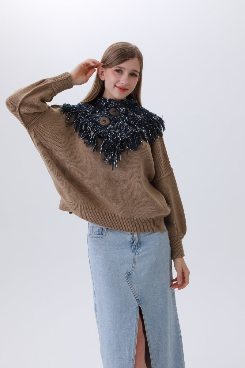 Organic Coconut Button Infinity Scarf – Textured Cocoon Wrap - NeoKira Unlimited