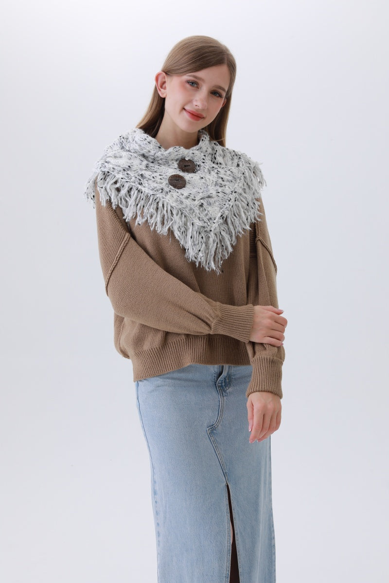 Organic Coconut Button Infinity Scarf – Textured Cocoon Wrap - NeoKira Unlimited