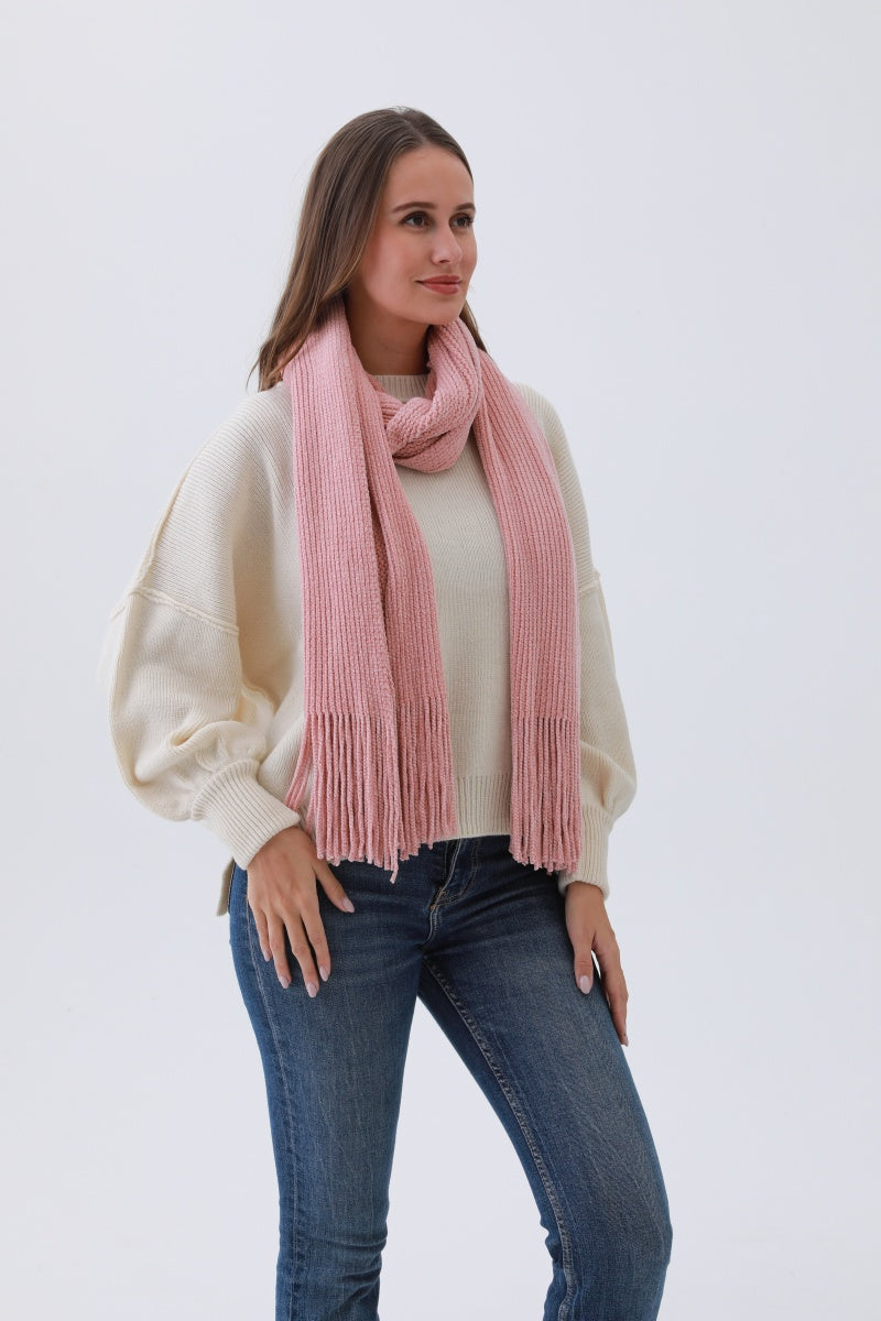 Luxe Chenille Knit Scarf – Plush Tassel Elegance - NeoKira Unlimited