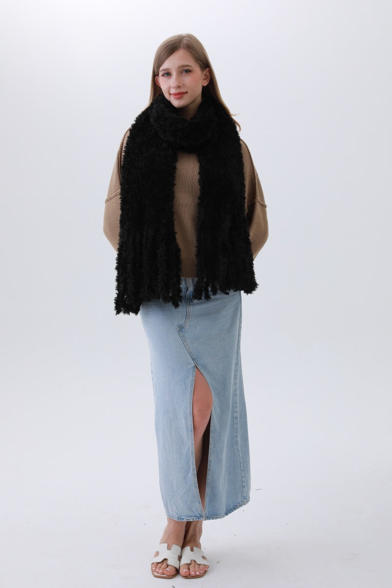 Luxe Bouclé Knit Scarf – Textured Elegance with Fringe - NeoKira Unlimited