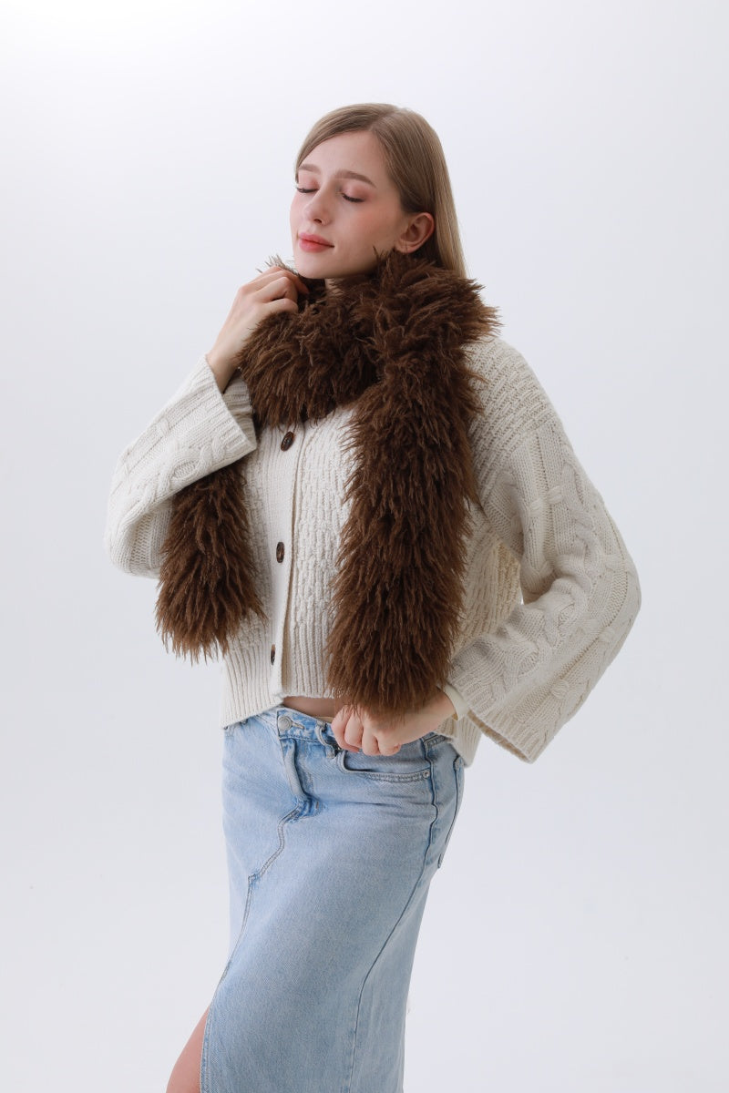 Luxe Feather-Trim Scarf – Plush Winter Elegance - NeoKira Unlimited