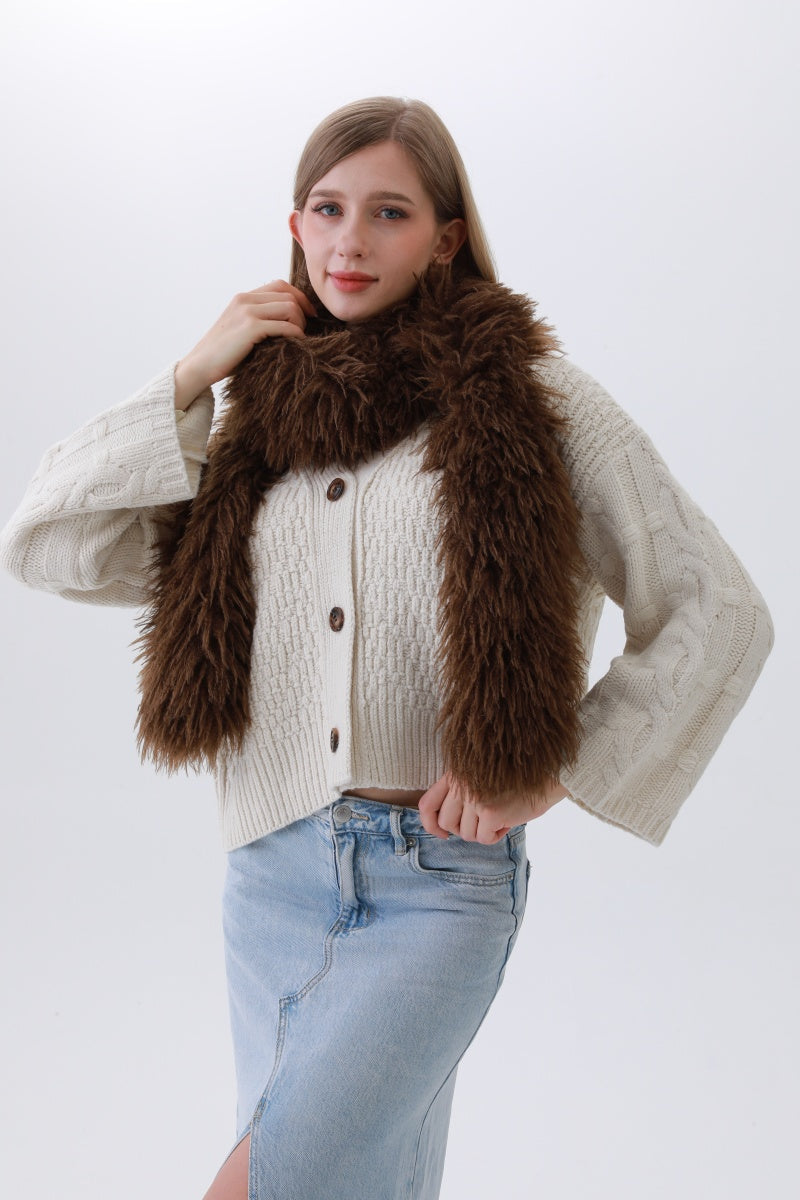 Luxe Feather-Trim Scarf – Plush Winter Elegance - NeoKira Unlimited