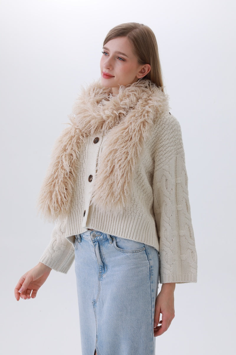 Luxe Feather-Trim Scarf – Plush Winter Elegance - NeoKira Unlimited