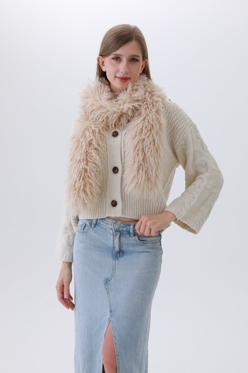 Luxe Feather-Trim Scarf – Plush Winter Elegance - NeoKira Unlimited