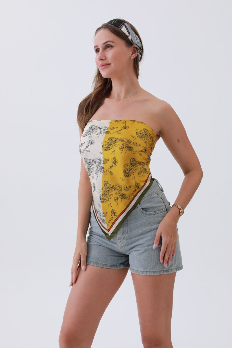 Gilded Ivy Bandana – Oversized Silk & Botanical Glam - NeoKira Unlimited