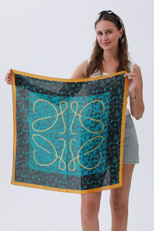 Turquoise Feather Bandana – Bohemian Silky Elegance🌿✨ - NeoKira Unlimited