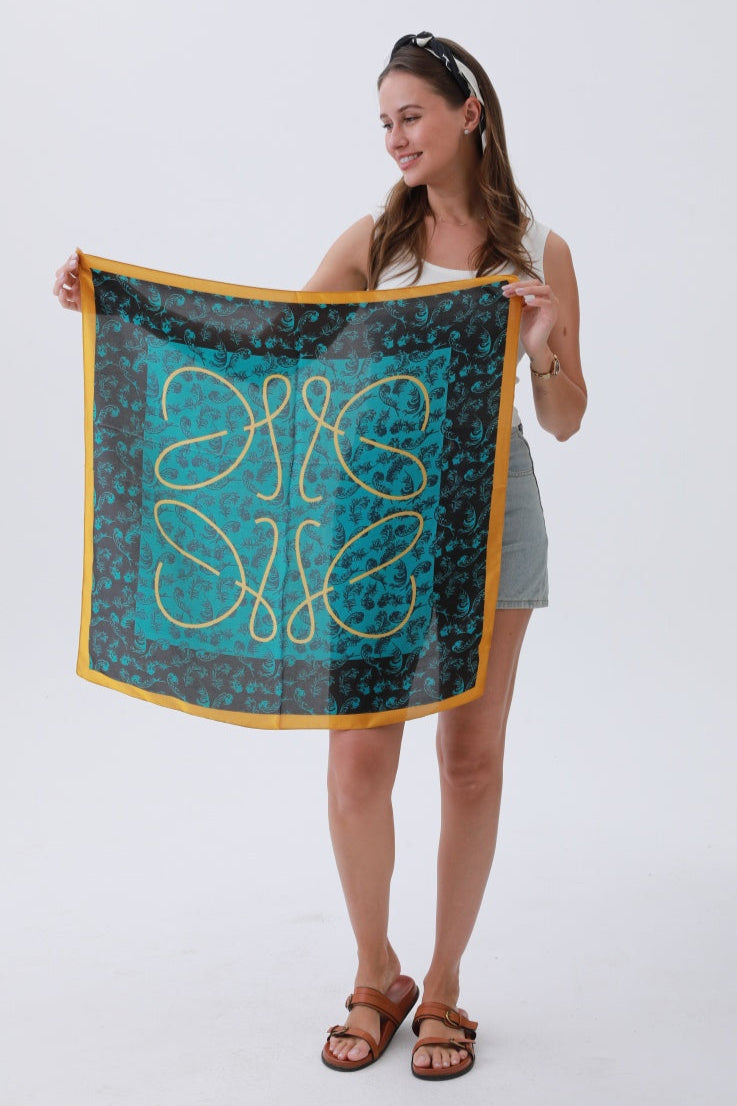 Turquoise Feather Bandana – Bohemian Silky Elegance🌿✨ - NeoKira Unlimited