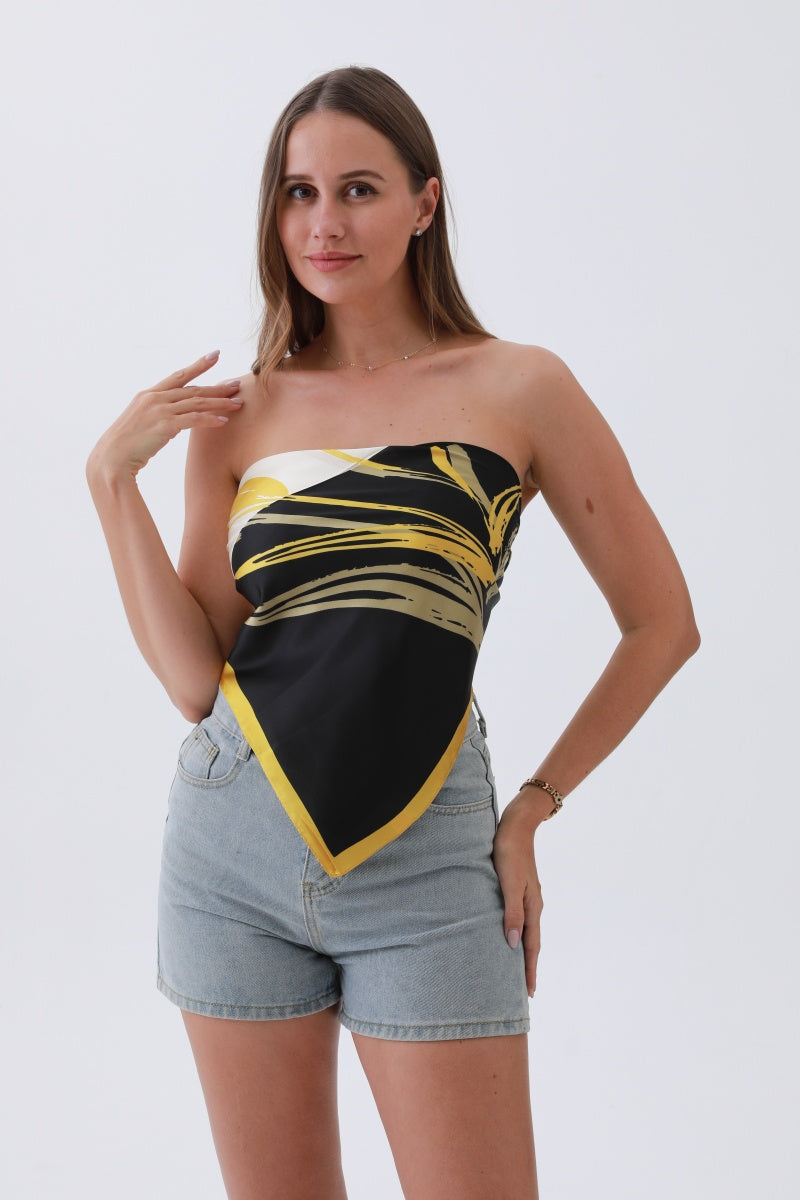 Golden Tulip Bandana – Botanical Opulence in Silk🌷✨ - NeoKira Unlimited