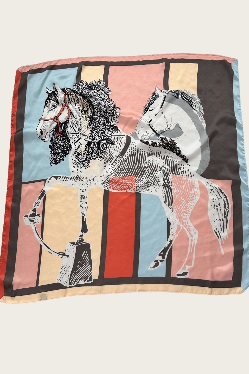 Equestrian Print Silk Scarf – Classic Horse Design - NeoKira Unlimited