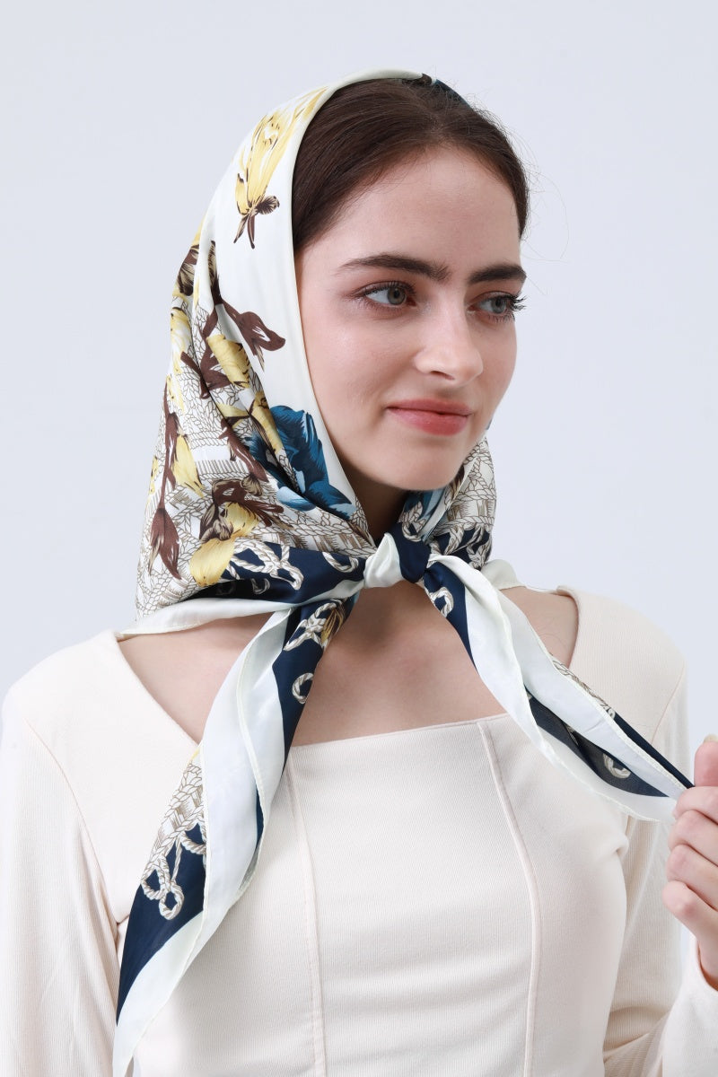 Magnolia Bloom Bandana - Floral Silk Scarf - NeoKira Unlimited
